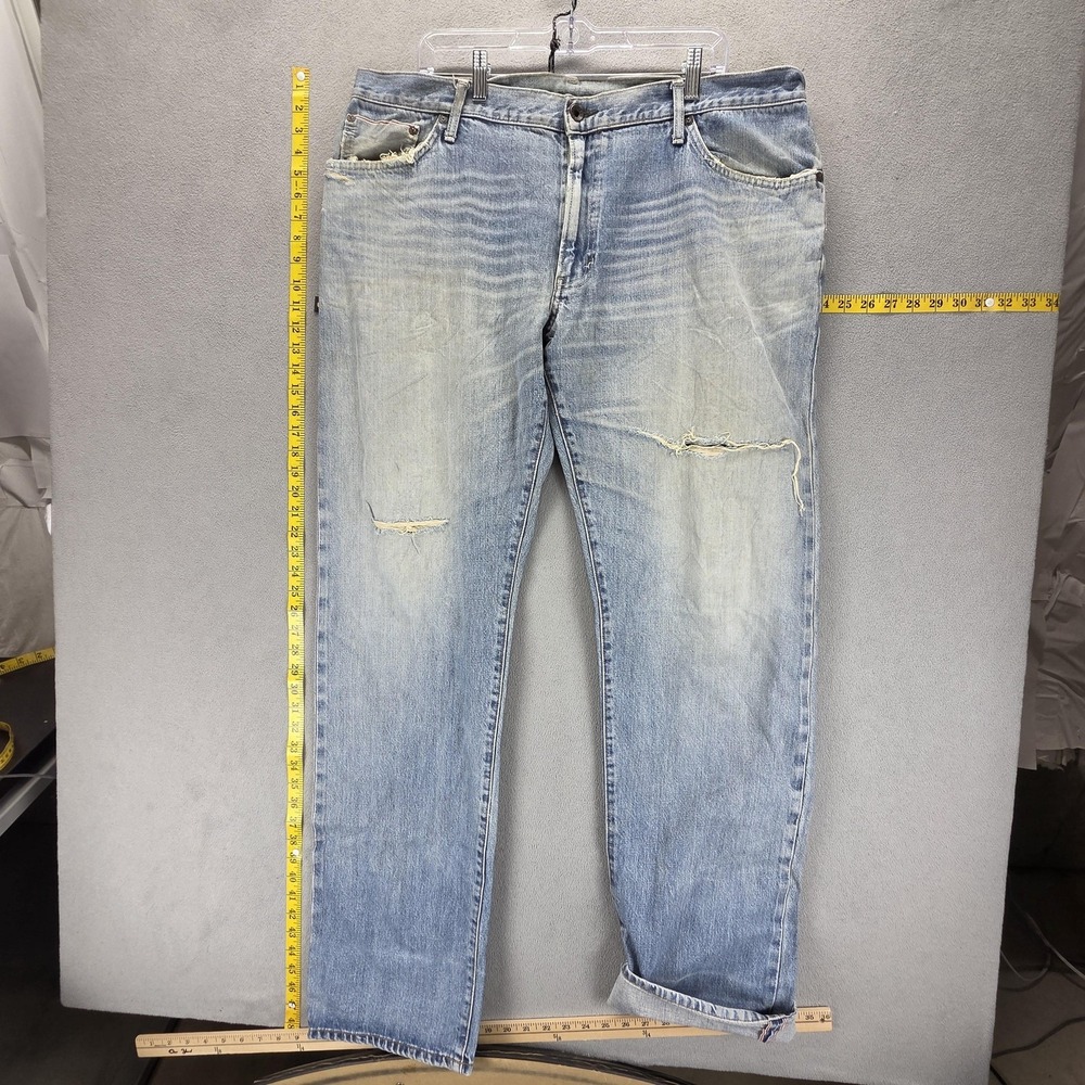 Edwin Jeans Mens 40x38 Blue Selvedge 505S Thrashed Whiskers Light Wash